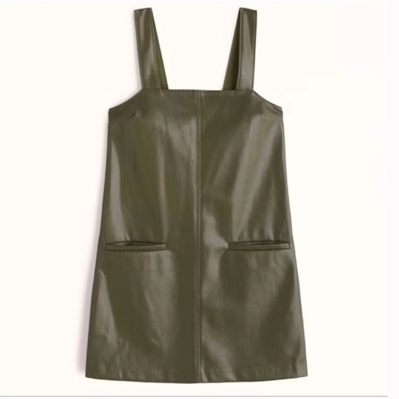 Abercrombie & Fitch Green Faux Leather Front Pocket Mini Shift Dress Layering - Picture 1 of 8